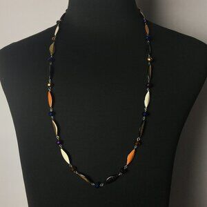 Vintage Multi Color Beaded Necklace Silver Tone